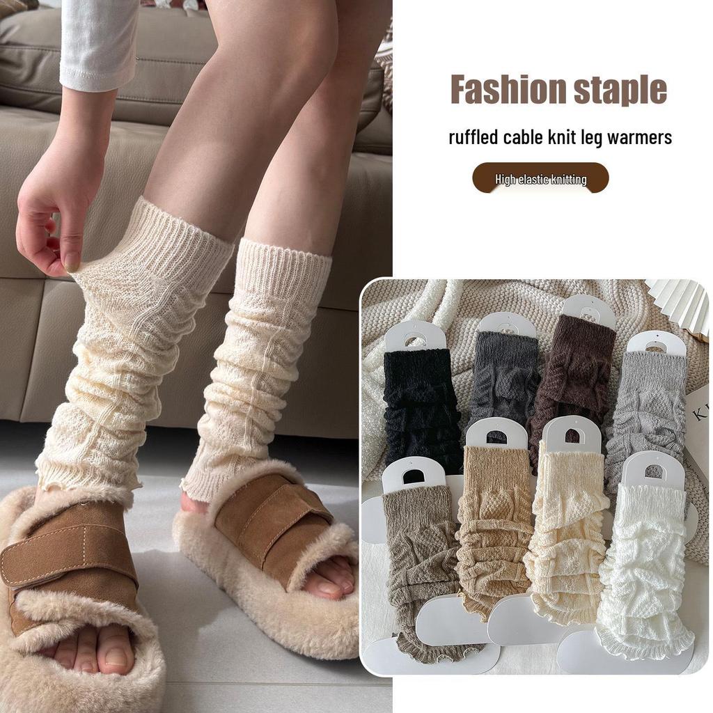 Dark Grey Cable Knit Leg Warmers: Cozy Autumn/Winter Scrunch Socks for Women with Loafers - Solid Color Calf Socks