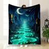 Glow River in Futuristic Cityscape Flannel blanket for bedroom, living room, sofa, and nap sofas