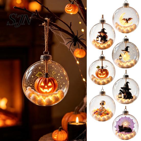Dormitory Festive Accessory Halloween Glowing Sphere, Lighted Clear Ball Ornament, Cute Witch Seasonal Home Decoration Cat, LED Hanging for