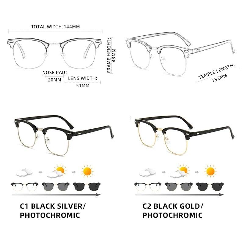 Классические фотохромные солнцезащитные очки в полурамке, женские солнцезащитные очки-хамелеоны с заклепками в стиле ретро, ​​мужские модные солнцезащитные очки с изменением цвета для вождения