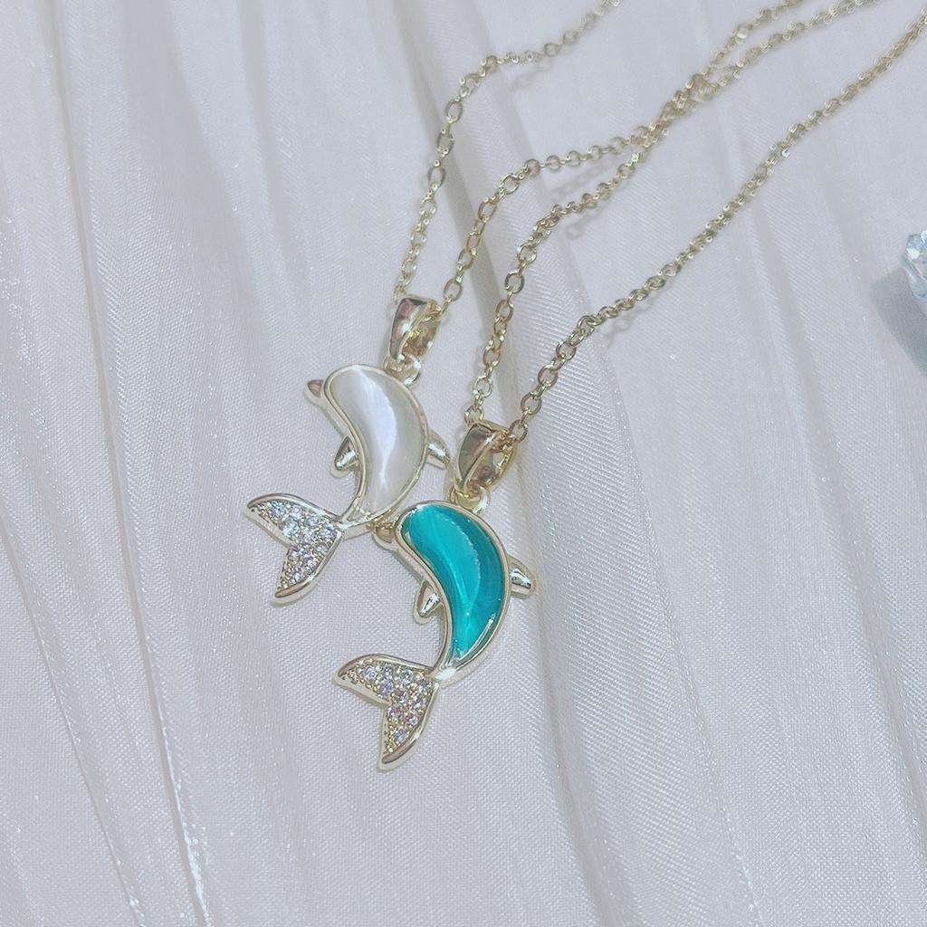 Простое и персонализированное ожерелье с маленьким дельфином из камня кошачий глаз, милая женская публика, популярная цепочка-воротник, универсальные украшения