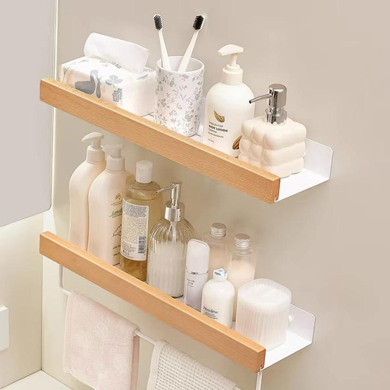 Wood Aluminum Waterproof for Bathroom Shelf Shelves Shampoo Makeup Storage Holder Accessories Kitchen Sorage Bath Accessories