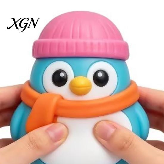 Penguin Stress Relief Toy Cartoon Knitted Hat Scarf Squeeze Sensory Ball Anti-anxiety Soft Animal Desk Kids