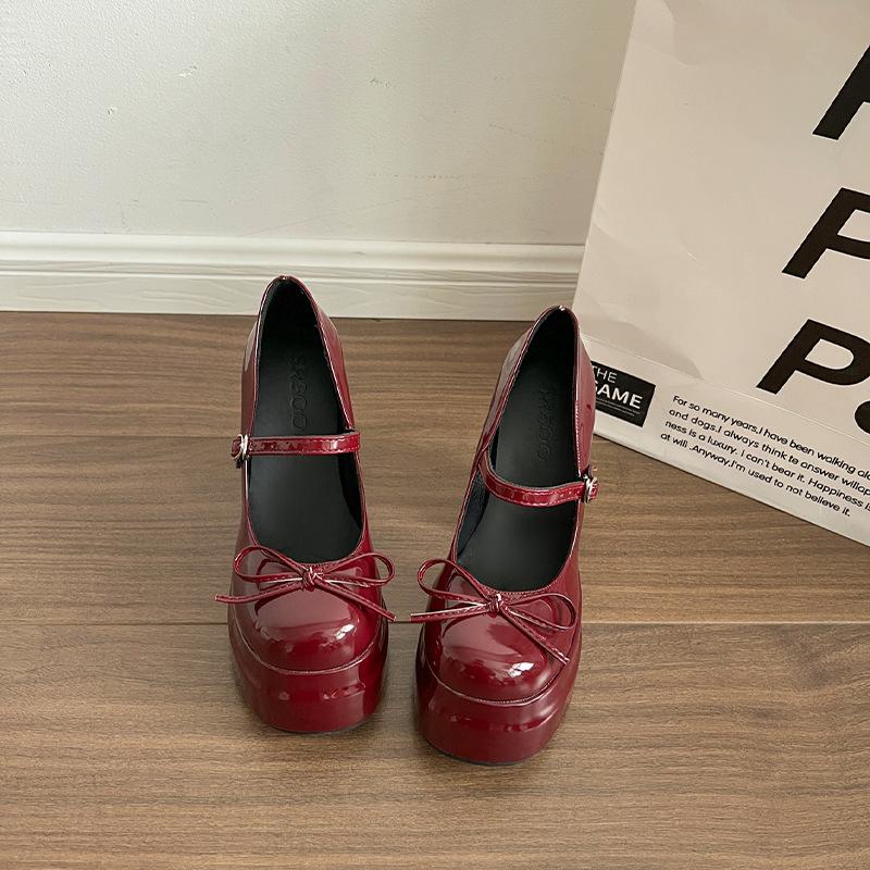 Fashion Comemore Platform Square High Heel Women's Mary Jane Shoes Fashion Butterfly-knot Shoes Spring Autumn Wedding Party Pumps Shoes