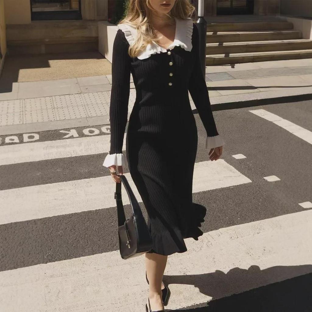 2024 Ретро-платье-свитер в европейском и американском стиле на осень/зиму