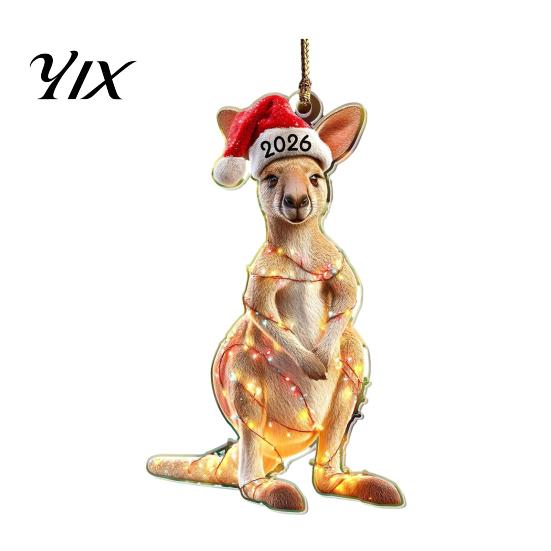 Double Sided Printed Acrylic Decor Christmas Animal Hanging Ornaments with Lanyard, Cute Pendant 2026 Unique Holiday Keepsake Santa Hat, 2D Flat Sign