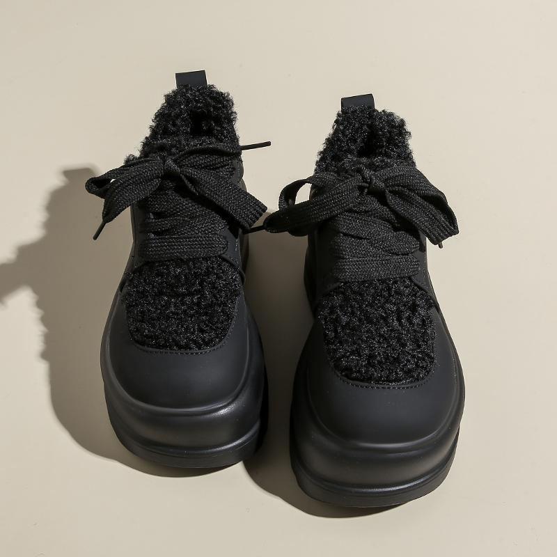 Модные женские зимние кроссовки на толстой подошве, новые зимние плюшевые теплые хлопковые туфли, женские уличные нескользящие пушистые туфли на платформе с мехом 7,5 см