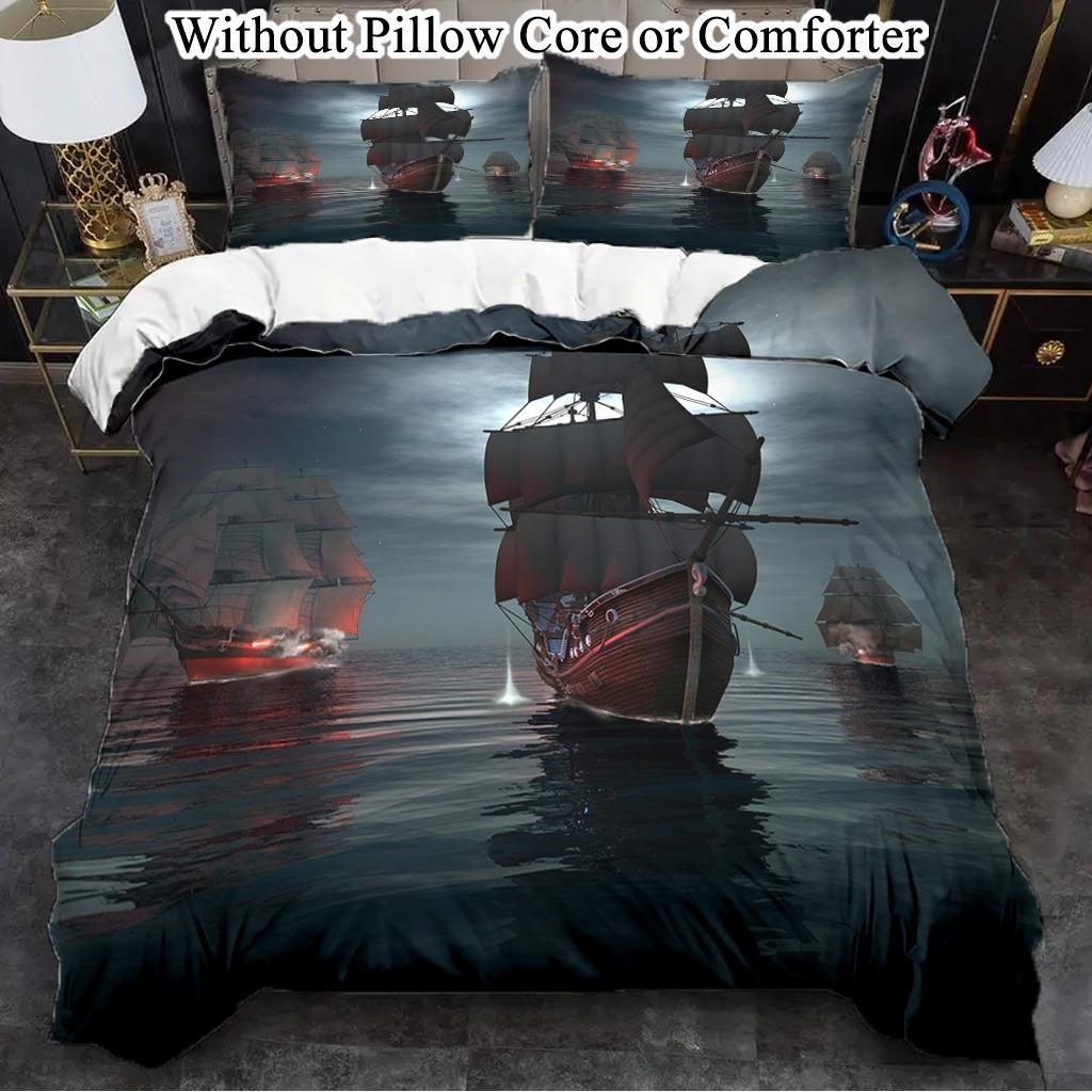 Sailboat Bedding Set Soft Polyester Duvet Cover Set Quilt Cover With Pillowcase For Bedroom Decor Birthday Gift Halloween Gifts
