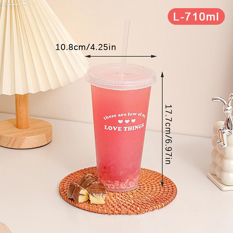 Kawaii Water Bottle For Coffee Juice Milk Tea Cute Plastic Cold Cups With Straw Lid Portable Reusable Drinking Bottle BPA Free