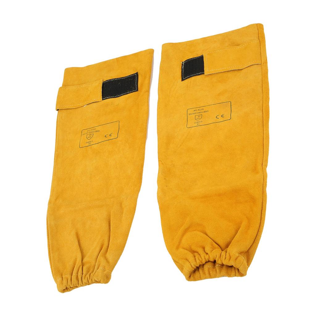 Pair Welding Sleeve Cowhide Wearproof Heat Resistant Golden Yellow for Mechanical Operation