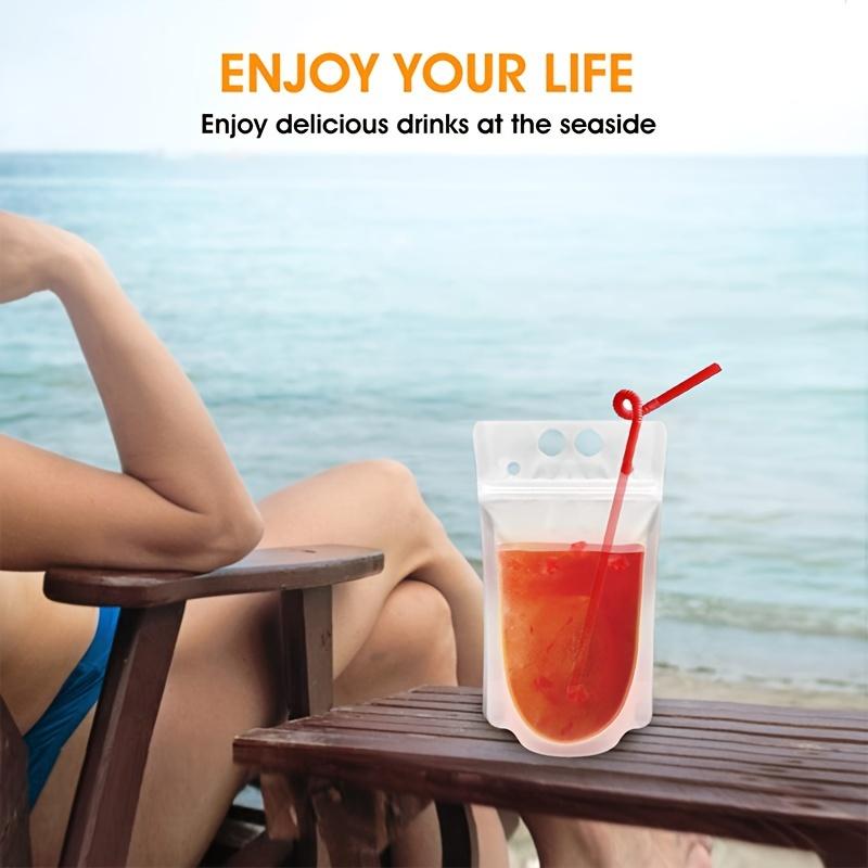 50 Beverage Bags, Juice Bags (with 100 Randomly Mixed Color Straws +1 Folding Funnel), Beverage Bags, Ice Sandbags