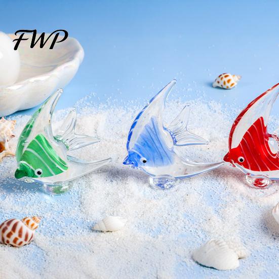 Handmade Glass Ocean Ornament Tropical Fish Figurine, Blown Ornament, Miniature Colorful Decor Statue for Beach House Home Table Craft