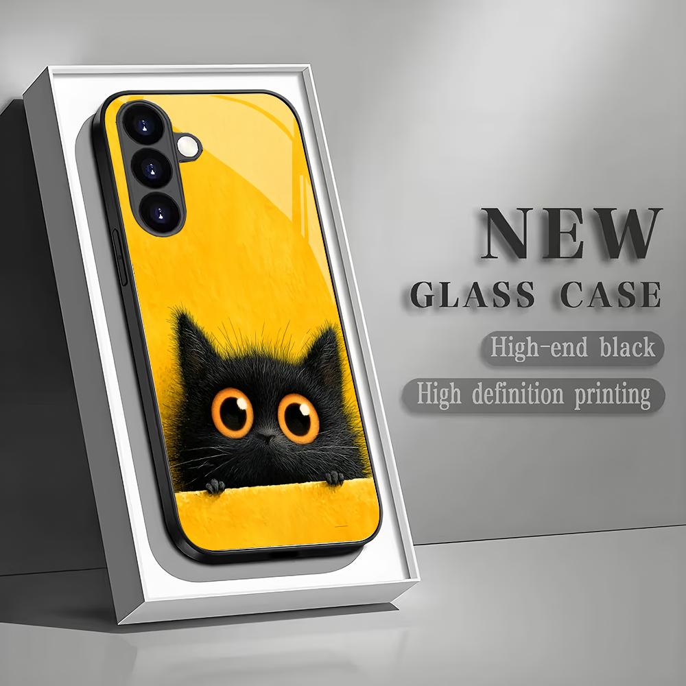 Милый кот закаленное стекло чехол для телефона подходит для Samsung Galaxy S26 S25 S24 S23 S22 S20 FE/Ultra/Plus противоударная задняя крышка