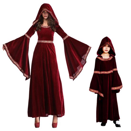 Vinatge женское платье с рукавами-колокольчиками контрастного цвета трапециевидной формы с большим подолом Виктория с капюшоном в средневековом стиле Хэллоуина косплей костюм вечерние платье макси