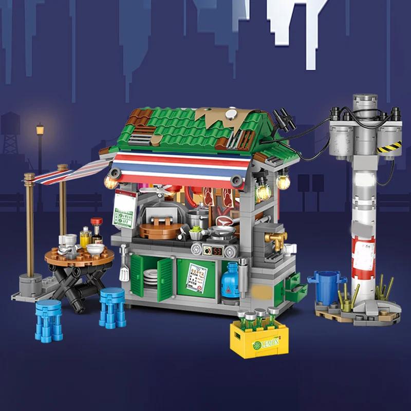 Новый стиль Food Stall Тушеный осьминог Ресторан Мини Строительные блоки