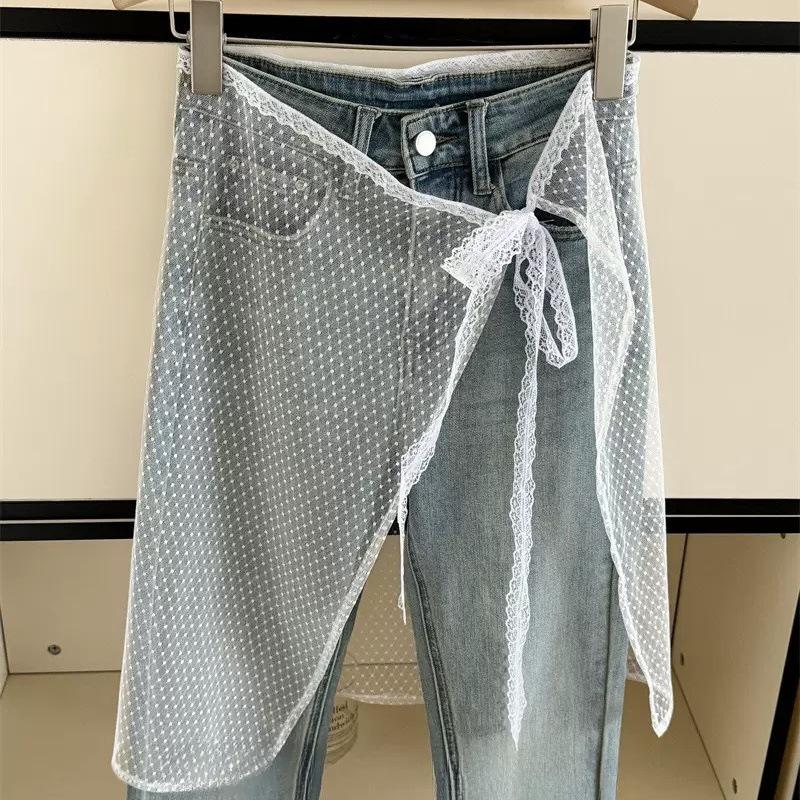 Корейская кружевная вышитая поясная повязка юбка из тюля с многослойным шарфом-аксессуаром