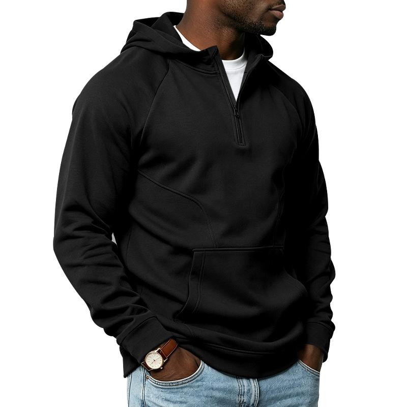 Men S Half Zip Hooded Fleece Lined Loose Fit Spliced Knit Sweatshirt
