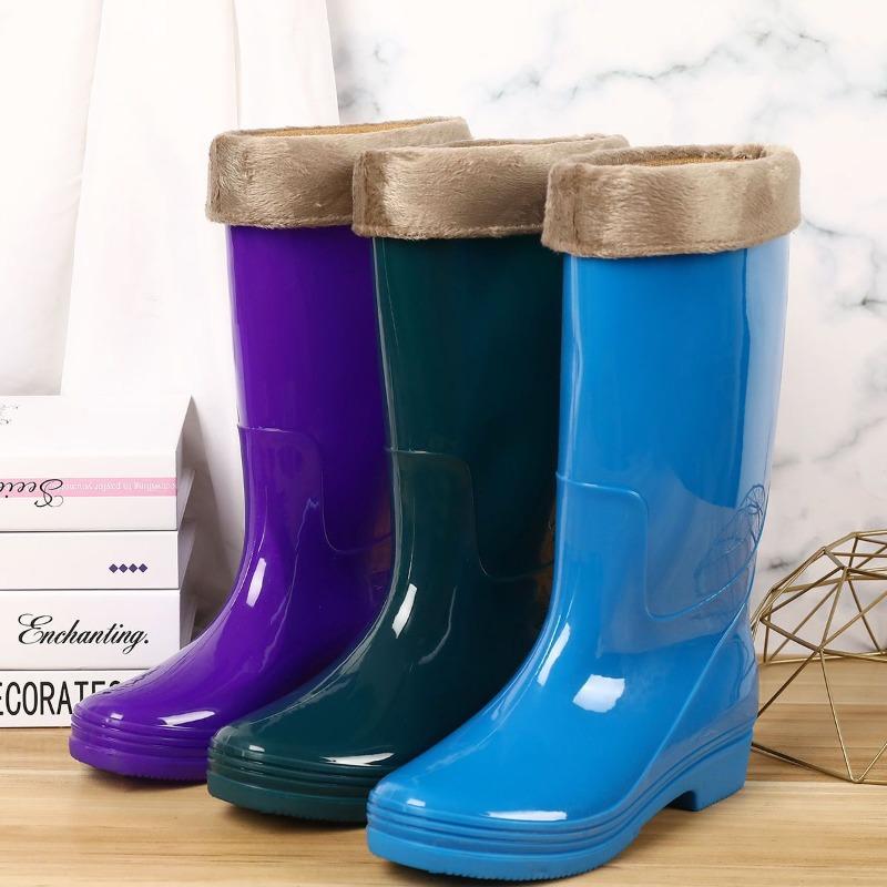 Rain shoes tall long rain boots women's water boots water shoes fashion fleece non-slip waterproof overshoes keep warm