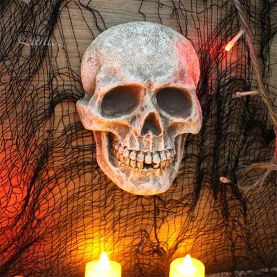 Реалистичная фигура черепа в натуральную величину, украшение в виде человеческого черепа, декор на Хэллоуин, статуя ужаса из смолы, водонепроницаемое украшение для дома и офиса, двора