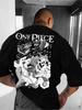 One Piece Другие аниме Аниме Футболка Черный Хлопок Клинок Рассекающий Демонов Графика Пламя Никогда Принт Уличная одежда Унисекс Свободная Посадка Рукав