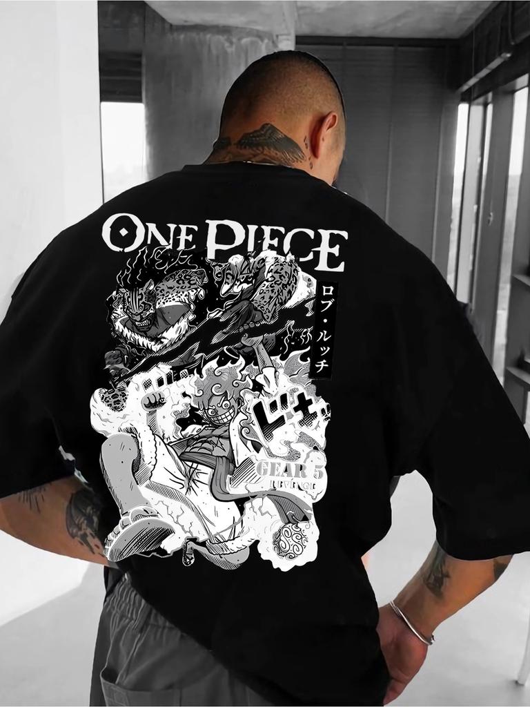 One Piece Другие аниме Аниме Футболка Черный Хлопок Клинок Рассекающий Демонов Графика Пламя Никогда Принт Уличная одежда Унисекс Свободная Посадка Рукав