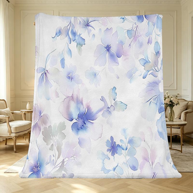Pill-Resistant Flannel Blanket, Delicate Watercolor Floral, Soft & Skin-Friendly, Warm Cozy for Home All Seasons, Perfect for Christmas & Halloween