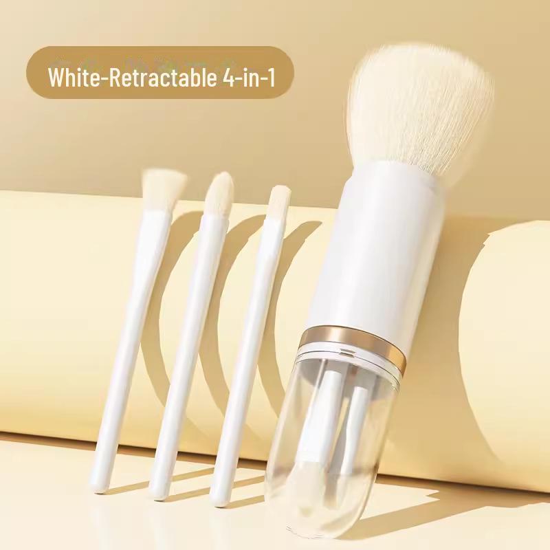 Portable 4-in-1 Retractable Makeup Brush: Blush, Eye Shadow, Multi-functional Tool with Cover.