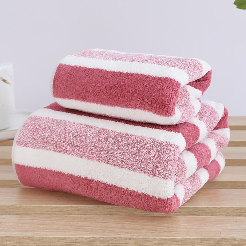 Soft Absorbent Warp-Knit Coral Fleece Towel with Thin Stripes - Thickened Face Wash Towel with Customizable Logo