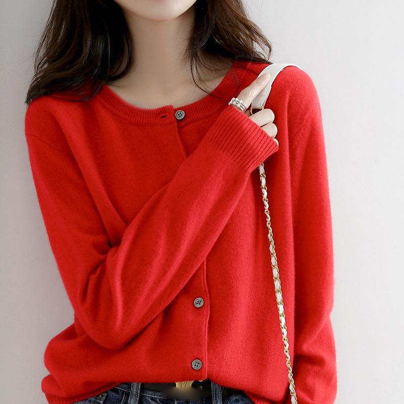 Круглый вырез вязаный кардиган женский осенний иностранный стиль ленивый свободный топ больших размеров корейский свитер куртка