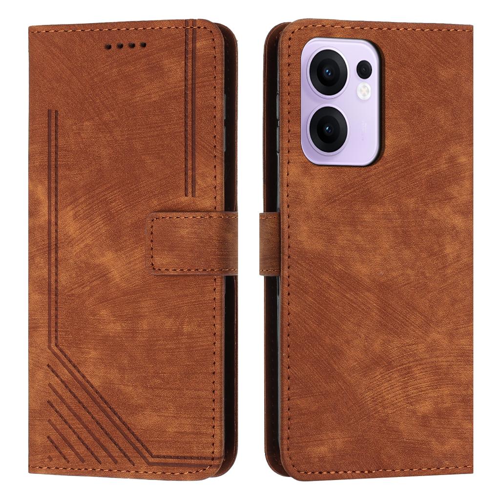 Чехол для Oppo Reno13 F 5G Кожаный чехол для телефона с тиснеными линиями и подставкой