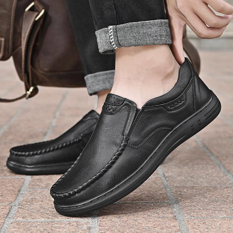 Кожаная обувь, мужские весенние новые британские мужские деловые повседневные кожаные туфли на мягкой подошве, кожаные туфли для папы, мужская обувь для ленивых