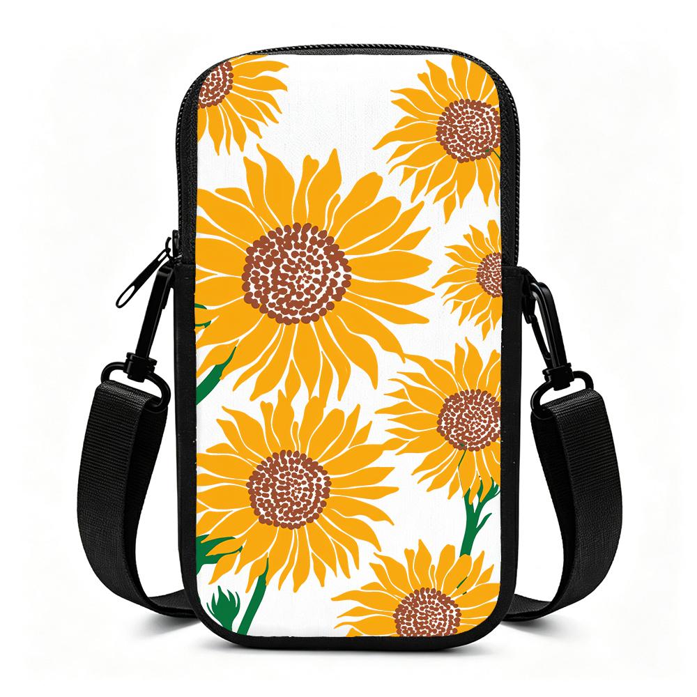 Vintage Yellow Sunflower Floral Pattern Crossbody Phone Bag, Lightweight Cell Phone Sling Purse with Card Slots, Christmas Gift Aesthetic Small Should