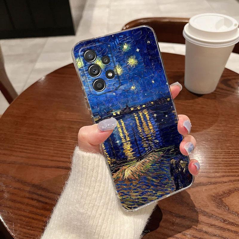 Van Gogh Sunflower Starry For Samsung Galaxy A55 Case A54 A52 A53 5G A15 A14 A13 A21S A23 A51 A34 A35 A33 A32 A72 71 Clear Cover