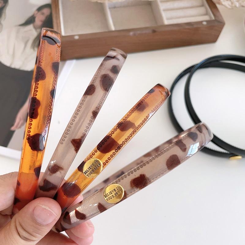 Elegant Leopard Print Resin Retro Women's High-grade Pressure Sensitive Non-slip Thin Edge Summer Toothed Hair Headband