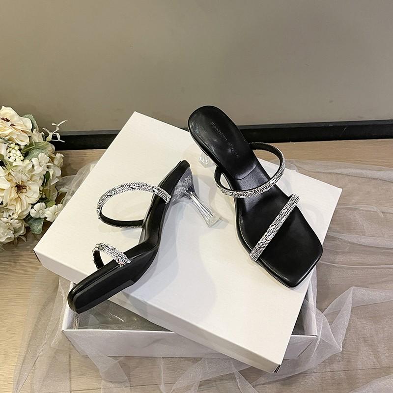 Женские тапочки на блочном каблуке, женские летние новые винтажные замшевые сандалии с квадратным носком и ремешком на квадратном каблуке