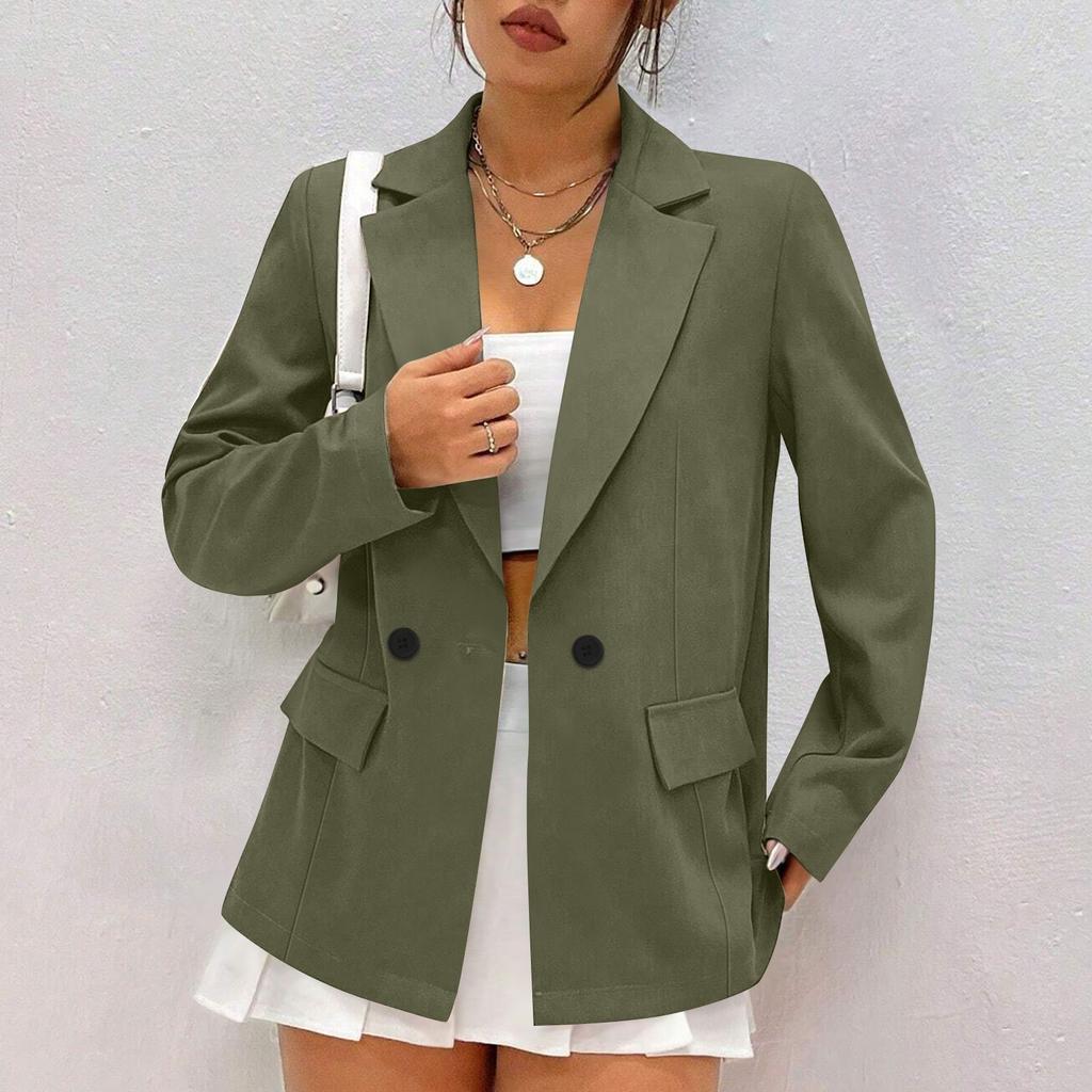 Женское повседневное рабочее пальто с длинным рукавом и V-образным вырезом на одной пуговице, однотонное