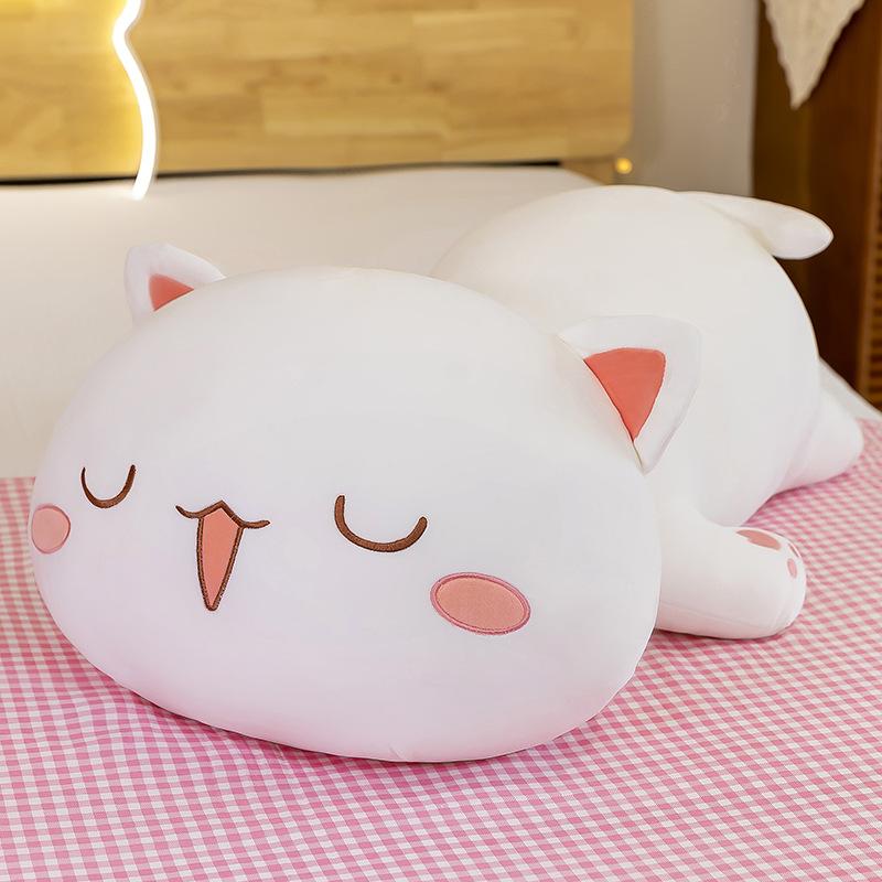 Kawaii Cat Plush Toy Stuffed Pillow Lying Cat Pillow Back Cushion White Grey Lovely Kids Plush Toys Birthday Gift for Children