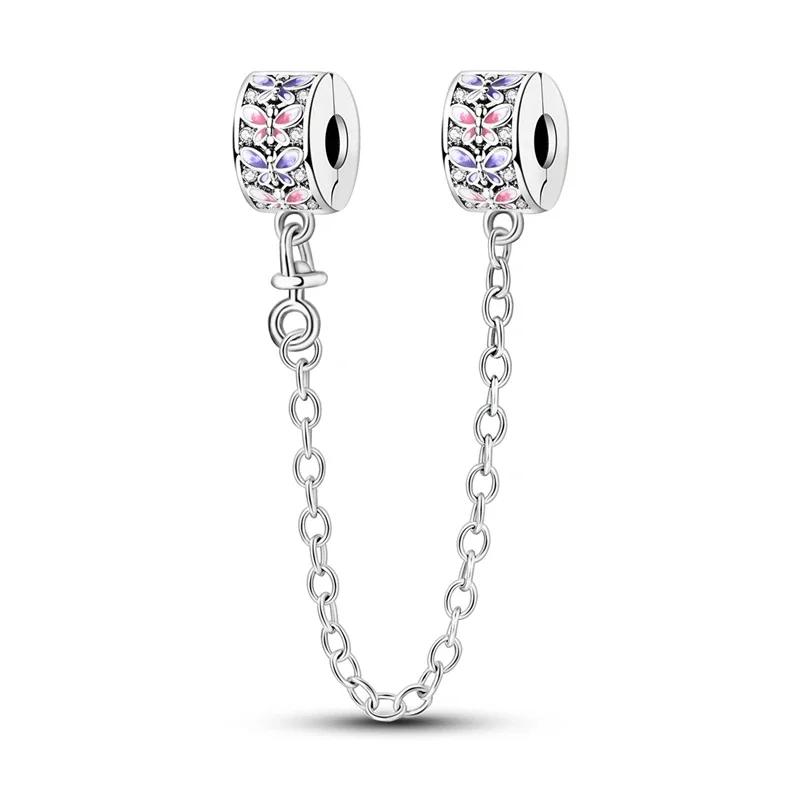 Spacer Clip Charms Safety Chain 925 Silver love Daisy Heart Charms Fit 4MM hole diamete Bracelet Jewelry DIY Gift
