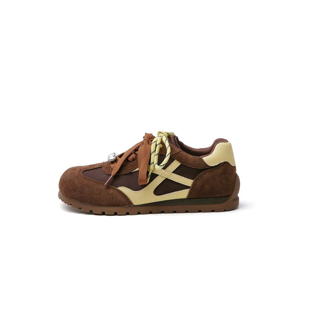 Zhang Jingyi Has the Same Retro Brown German Training Shoes for Women's 2025 Autumn New Contrasting Color Casual Versatile Forrest Gump Sports Shoes