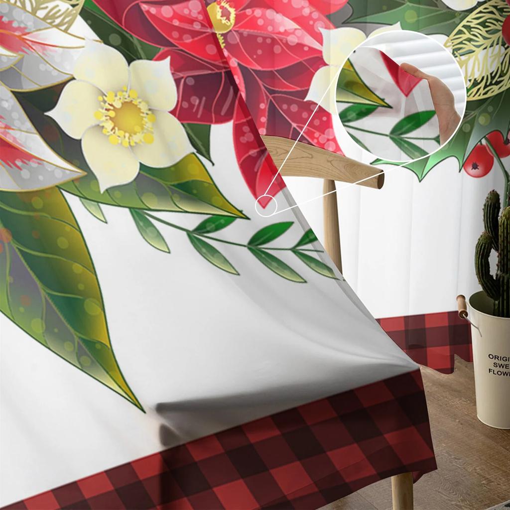 Christmas Poinsettia Watercolor Window Tulle Curtains For Living Room Kitchen Christmas Home Decor Sheer Voile Curtains