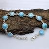 Sterling Silver Larimar Bracelet Sky Blue Color 8" Round Cabochon Shape Natural Larimar Link Bracelet