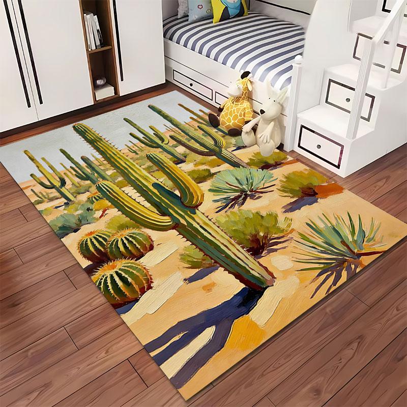 Desert Cactus Landscape Carpet suitable as a non-slip mat for the living room or bedroom sofa