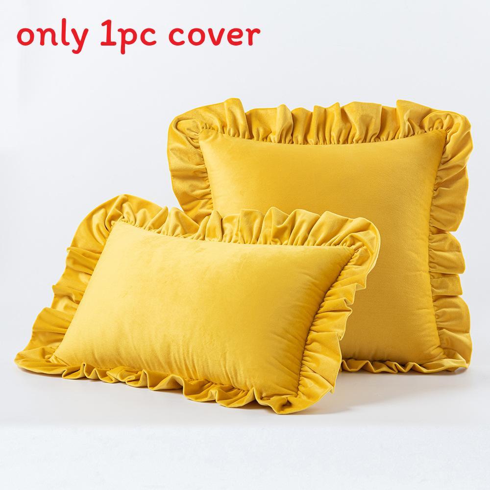 Style Velvet Throw Pillow Cover With Ruffle Edges For Living Room Decor