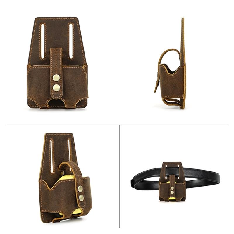 Многофункциональный кожаный чехол для стальной рулетки длиной 5 м. Легкое крепление к поясному ремню для строительства и домашних проектов.