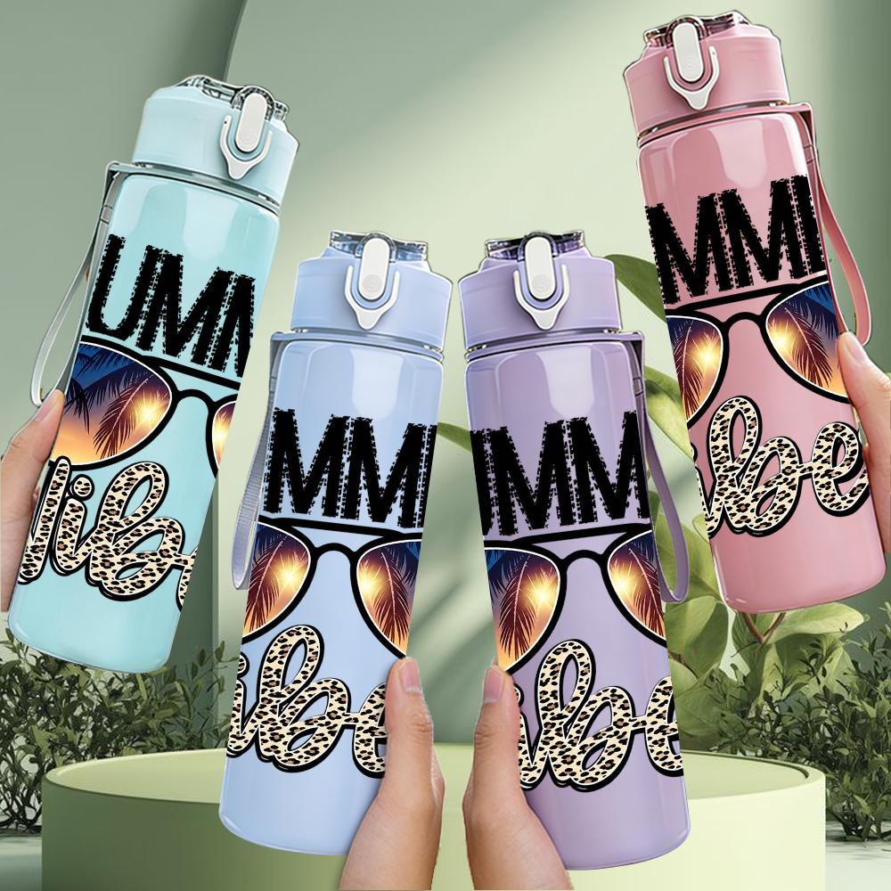 1PC Summer Bling Sunglasses Letter 750ml Color Plastic Sports Water Bottle Leakproof Flip Straw Lid Suitable for Sports Office Home Use