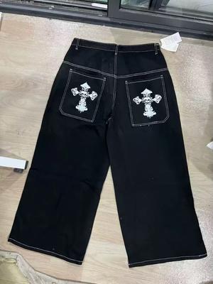 Модные мешковатые джинсы в стиле хип-хоп Y2K с готической вышивкой в стиле панк, прямые широкие джинсовые брюки