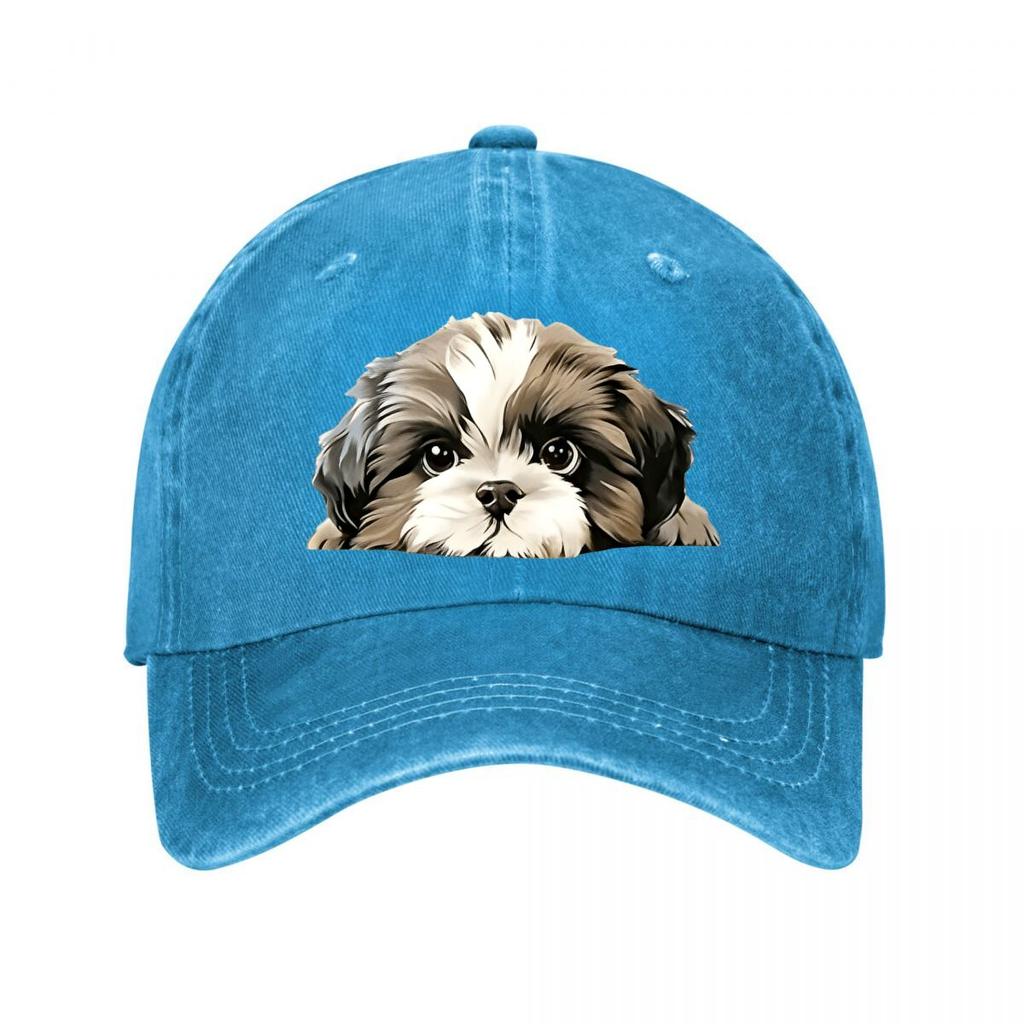 Shih Tzu Dog Pattern for Pet Lovers Adjustable Snapback Sun Hat Outdoor Camping Travel Accessory Washed Baseball Cap