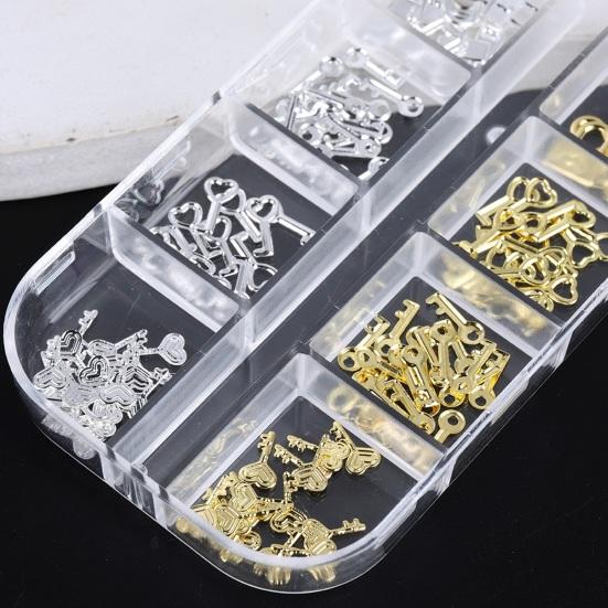 1 коробка, подвеска для дизайна ногтей, 12 сеток в ассортименте, полый металлический ключ с замком в форме сердца для женщин и девочек, аксессуары для украшения ногтей своими руками, подарок на день рождения