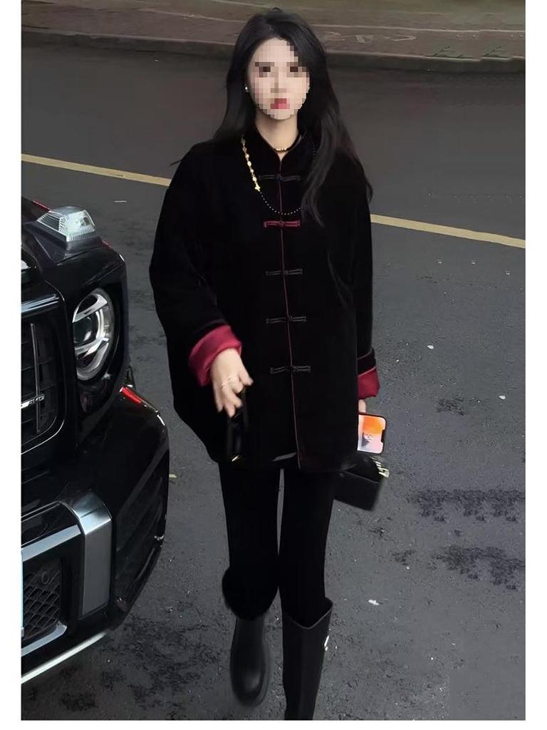 Женское свободное хлопковое пальто в китайском стиле - осень и зима, плотное, большого размера, на пуговицах