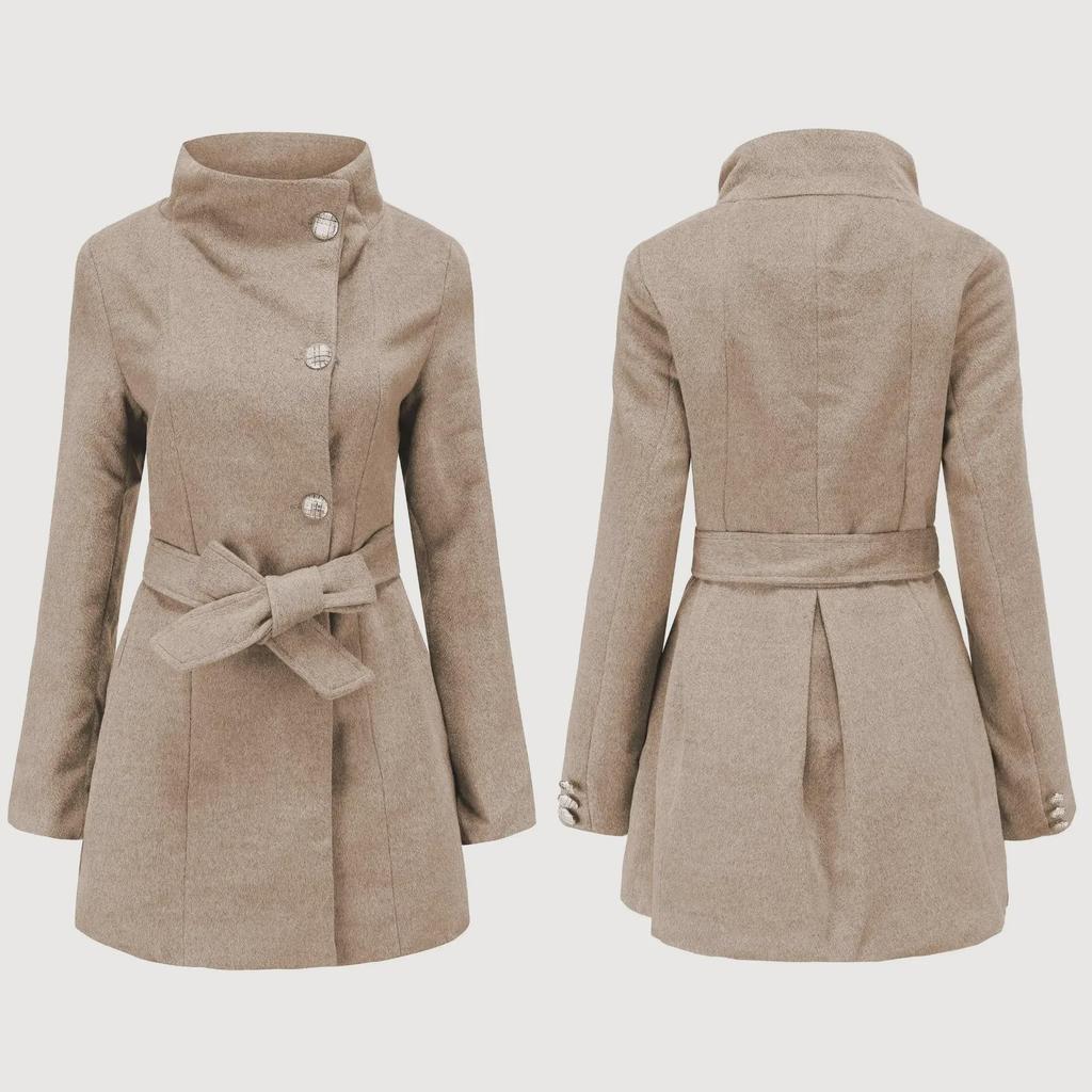 2021 European & American Autumn/Winter Women's Slim Long Sleeve Wool Coat